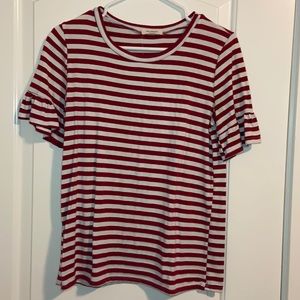 Red and White Striped Ruffle Top